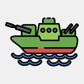 Icon battle ship. Military elements. Icons in filled line style. Good for prints, posters, logo, infographics, etc. vector