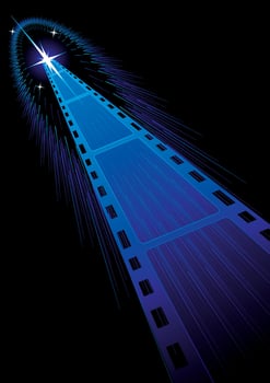 Background with film strips cooming from stars vector