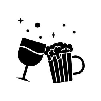 cheers icon, celebration vector, beer and wine icon, glass, drink isolated on white background with black fill style. vector