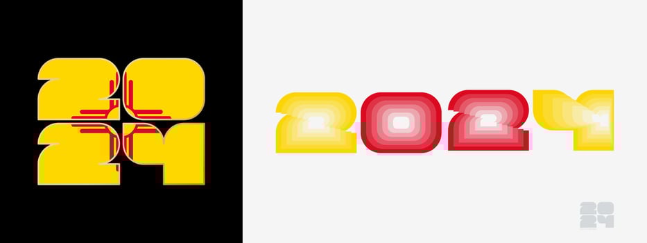 Year 2024 with flag of New Mexico and in color palate of New Mexico flag. Happy New Year 2024 in two different style. vector