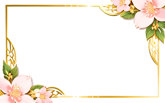AI generated Sakura border frame gold luxury PNG transparent background