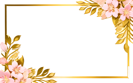 AI generated Sakura border frame gold luxury PNG transparent background