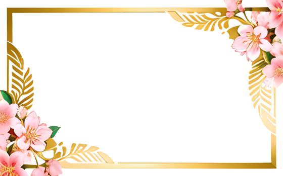 AI generated Sakura border frame gold luxury PNG transparent background