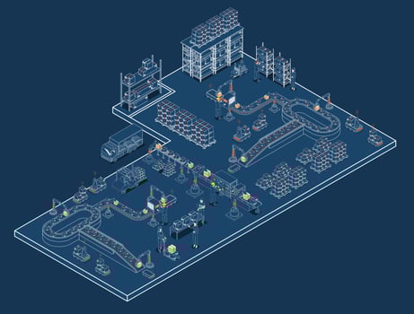 Intelligent warehouse technology concept with automated warehouse robots, autonomous robot transportation operations, and warehouse automation system. Vector illustration eps10