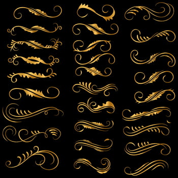 Golden vintage floral elements art deco style decoration. Vector graphic elements for design vector elements. Swirl elements decorative illustration.