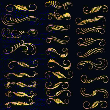 Golden vintage floral elements art deco style decoration. Vector graphic elements for design vector elements. Swirl elements decorative illustration.