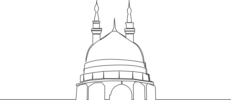 Single continuous line drawing of historical landmark mosque or masjid. Holy historical construction that use as a place of praying for Islamic person concept one line draw design illustration png