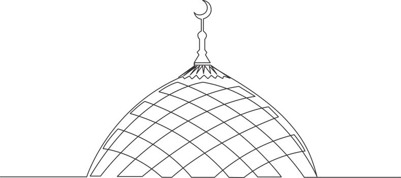 Single continuous line drawing of historical landmark mosque or masjid. Holy historical construction that use as a place of praying for Islamic person concept one line draw design illustration png