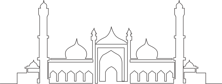 Single continuous line drawing of Islamic historical landmark masjid or mosque. Historical construction that use as a place of pray for Islamic person concept one line draw design illustration png