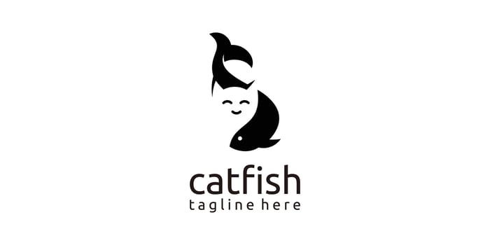 negative space logo design with a combination of cat and fish elements. vector