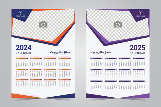 Wall calendar 2024 and 2025 template design. one page vertical calendar design vector