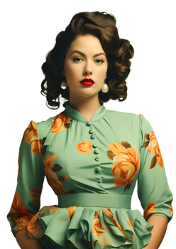 AI generated Portrait Caucasian fat woman curly hair in green costume.  Vintage retro fashionable and fantasy disco style party. Ai Generated png