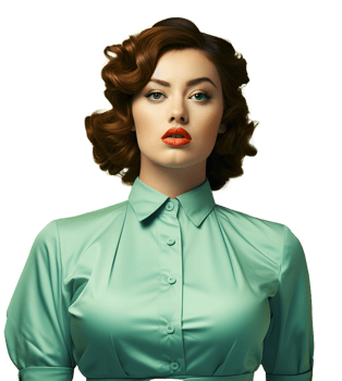 AI generated Portrait Caucasian fat woman curly hair in green costume.  Vintage retro fashionable and fantasy disco style party. Ai Generated png