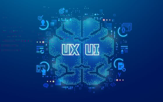 concept of UX UI development, Graphic of futurisitc brain side separating user experience design and user interface design vector