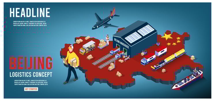 Modern isometric concept of Beijing transportation with Global Logistics, Warehouse Logistics, Sea Freight Logistics.  Easy to edit and customize. Vector illustration eps10