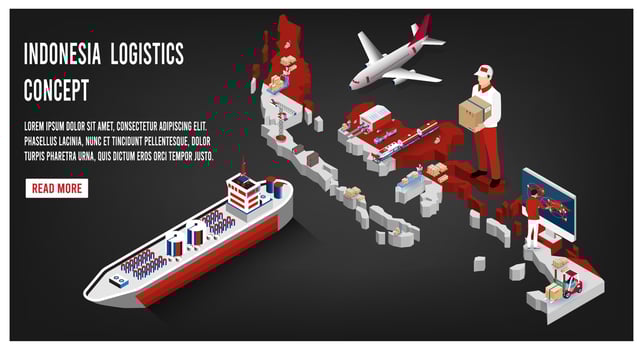 Modern isometric concept of Indonesia transportation with Global Logistics, Warehouse Logistics, Sea Freight Logistics.  Easy to edit and customize. Vector illustration eps10