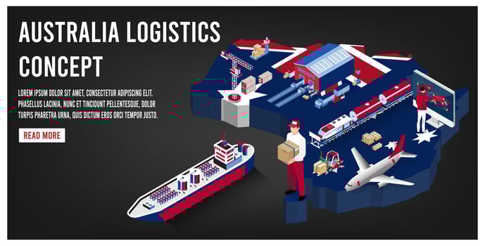 Modern isometric concept of Australia transportation with Global Logistics, Warehouse Logistics, Sea Freight Logistics.  Easy to edit and customize. Vector illustration eps10