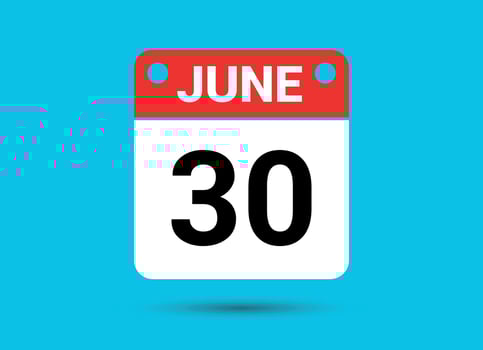 June 30 Calendar Date Flat Icon Day 30 Vector Illustration