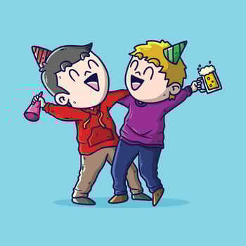 Cute cartoon illustration of 2 Happy boy in New Year Eve Party. New Year Eve Party Vector Illustration
