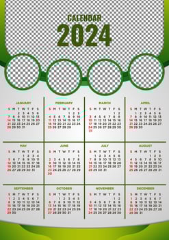 Vector Template Calendar 2024 Green Forest Themes