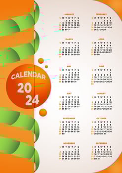 Vector Template Calendar 2024 Orange Fruit Themes
