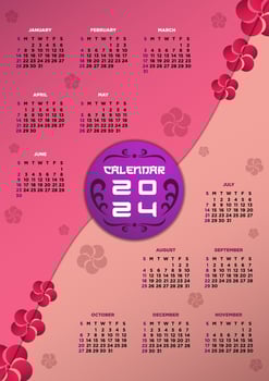 Vector Template Calendar 2024 Sakura Themes