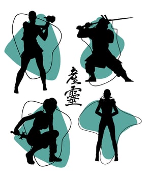 Medieval womans black silhouettes vector