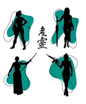 Medieval womans black silhouettes vector