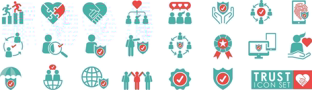 Trust Icon set. Solid icon simple style. Contains confidence, credibility, promise, trustworthiness, friends, truth, faith, sincerity, and honesty. Vector illustration.