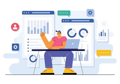 Market analysis, Business plan, Market research, Business strategy, Male cartoon character doing market analysis vector