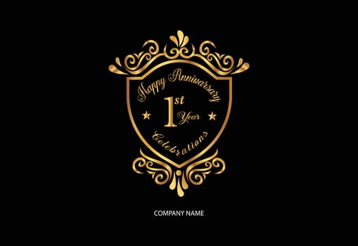 1st anniversary celebration logotype with handwriting golden color elegant design vector