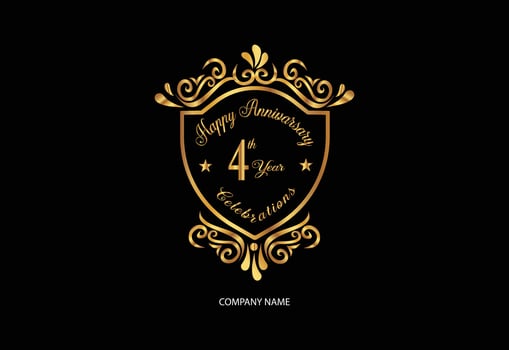 4th anniversary celebration logotype with handwriting golden color elegant design vector