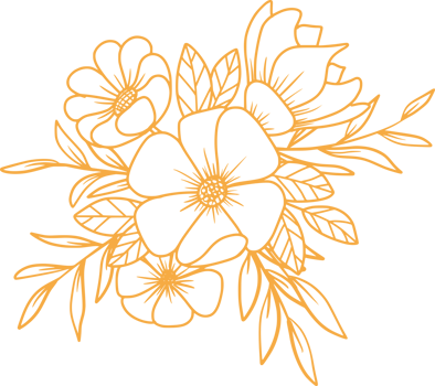 Hand drawn floral arrangement outlines flowers and leaves bouquet png