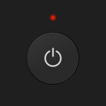 Realistic power button with glowing icon in dark theme. Power button vector illustration for UI UX element.