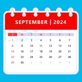 September 2024 calendar. Sunday start. Vector design