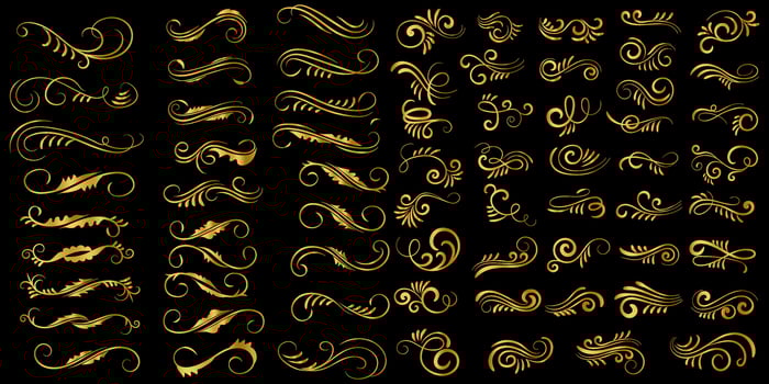 Golden vintage floral elements art deco style decoration. Vector graphic elements for design vector elements. Swirl elements decorative illustration.