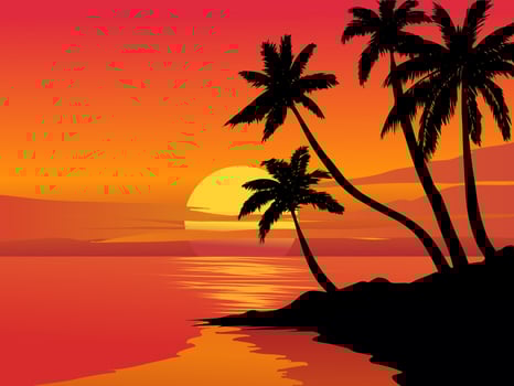 Glowing calm sunset in tropical beach vector