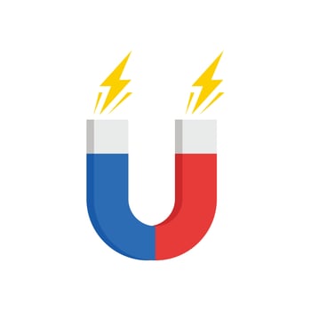 Simple Flat Magnet Icon Illustration Design, Colorful Magnet Symbol With Electricity Template Vector