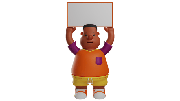 3D illustration. Fat Student 3D Cartoon Character. Adorable student is standing and holding up a white board. Smart student is ready to learn science subjects today. 3D cartoon character png