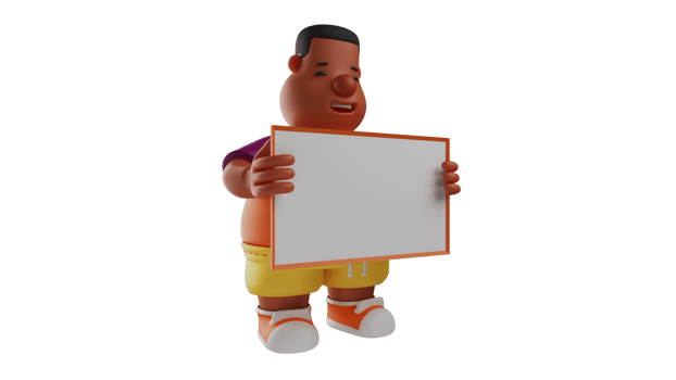 3D illustration. Sweet Student 3D Cartoon Character. Male student bring white boards that will be used in this lesson. A fat boy with a sweet smile. 3D cartoon character png