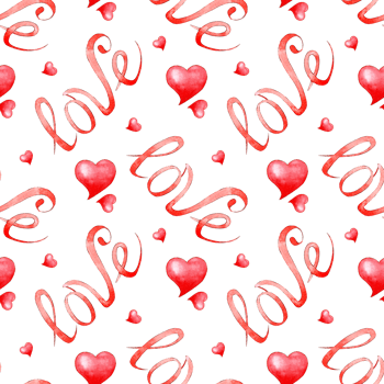 Watercolor illustration pattern red lettering love and Seamless repeating print for Valentine's day, wedding or birthday. Sketches of love symbols. isolated. Drawn by hand. png