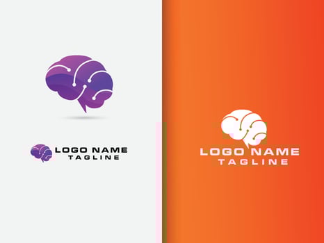 Tech brain logo design. Technology brain vector art. Business. Purple. Premium template. Colorful design. Hospital. Brain logo. Tech Mind