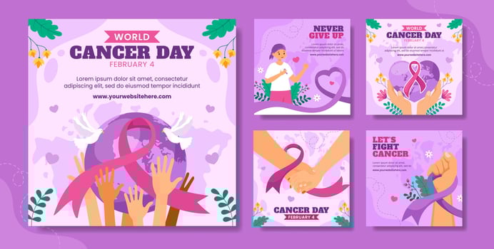 Cancer Day Social Media Post Flat Cartoon Hand Drawn Templates Background Illustration vector