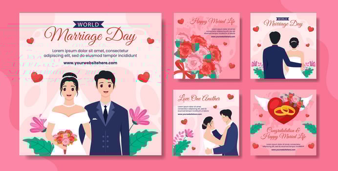 Marriage Day Social Media Post Flat Cartoon Hand Drawn Templates Background Illustration vector