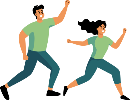 The cheerful Healthy people run for exercise happily with big smiles. Flat Style Cartoon Illustration. png