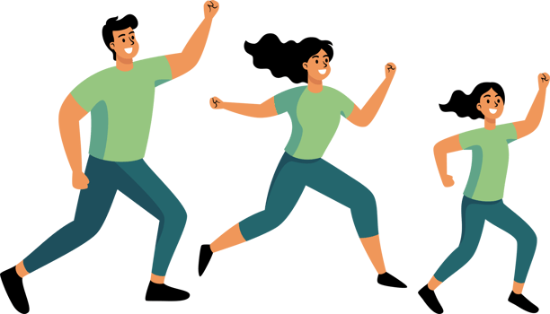 The cheerful Healthy people run for exercise happily with big smiles. Flat Style Cartoon Illustration. png