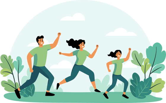 The cheerful Healthy people run for exercise happily with big smiles in the park. Flat Style Cartoon Illustration. png