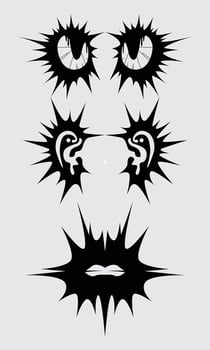 Brutalism element shape asset acid poster, tattoo, tribal illustration vector eyes and lips icon, symbol sick editable