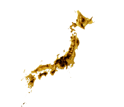 Japan Map Golden metal Color Height map 3d illustration png