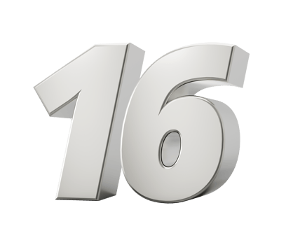 Silver 3d numbers 16 Sixteen. 3d illustration png
